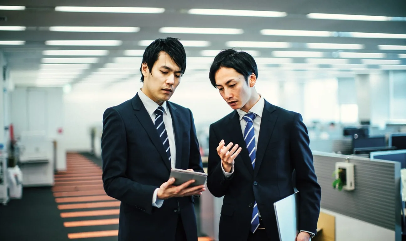 打ち合わせをする2人の男性社員